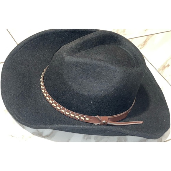 House of Harlow 1960 Black Wool Western Hat Studded Leather Band Fedora main image 7